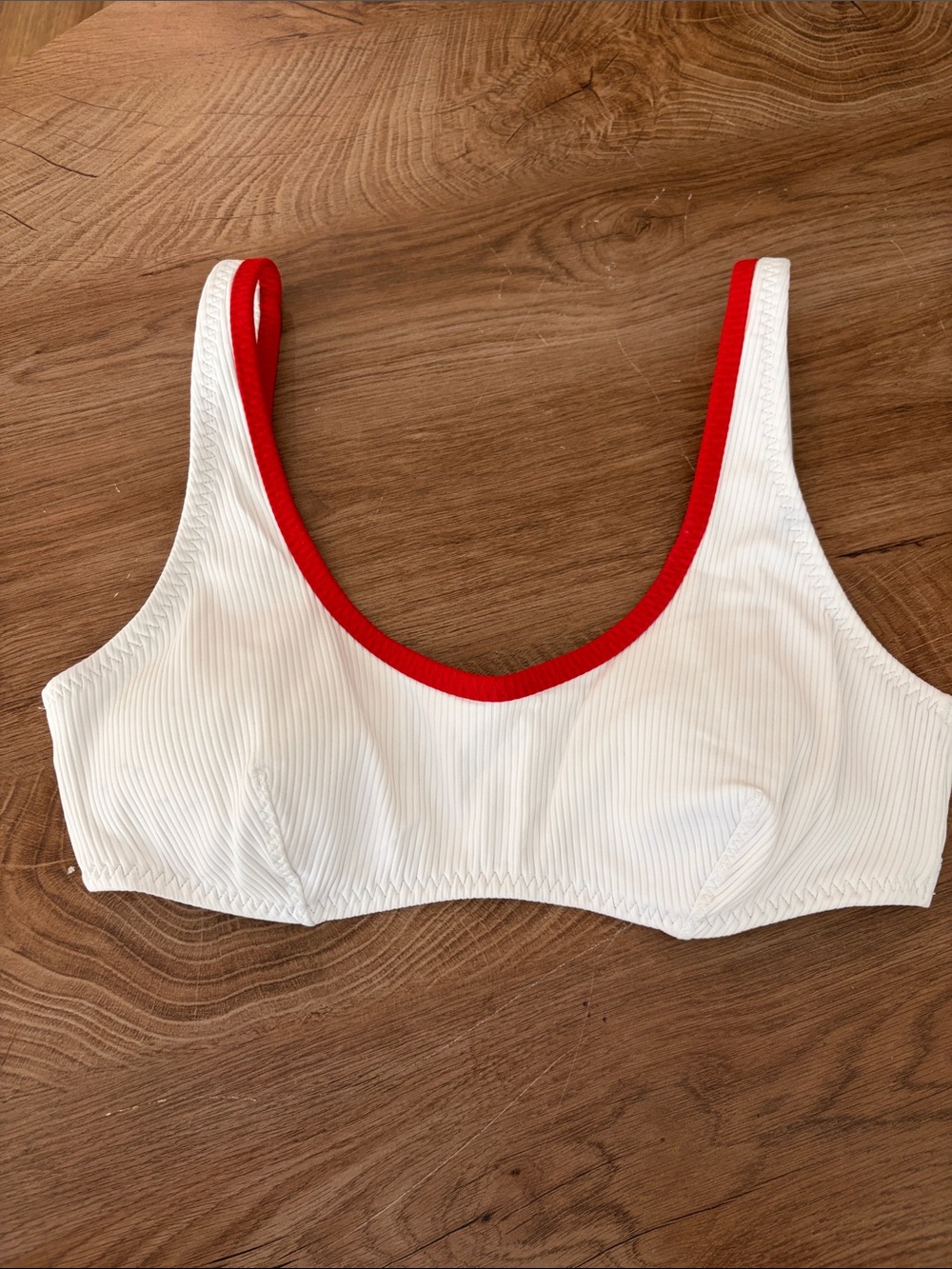 Fabletics Bikini Set White Bralette with Red Trim and Red High rise bottoms